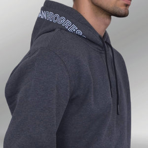 District One Hoodie Model staal grijs close-up capuchon