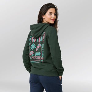 Hoodie-One-Step-Closer-Dames-model-bottle-green-side-back