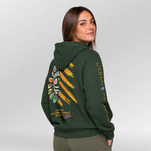 Hoodie-Victory-Vibes-Dames-model-bottle-green-back-side-right