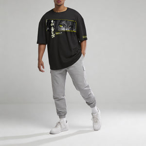 Loose T-shirt SECOND SELF model zwart front ful person