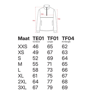 Maattabel-Univi-Kwart-rits-sweatshirt