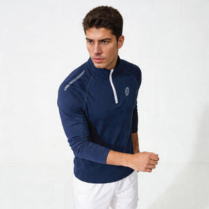 Performance Long Sleeve kwart rits model blauw front boven