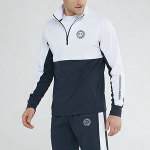 Univi Kwart rits sweatshirt model navy-white front rits open