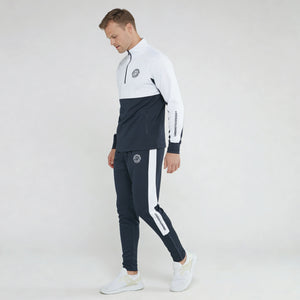 Univi Kwart rits sweatshirt model navy-white side walking