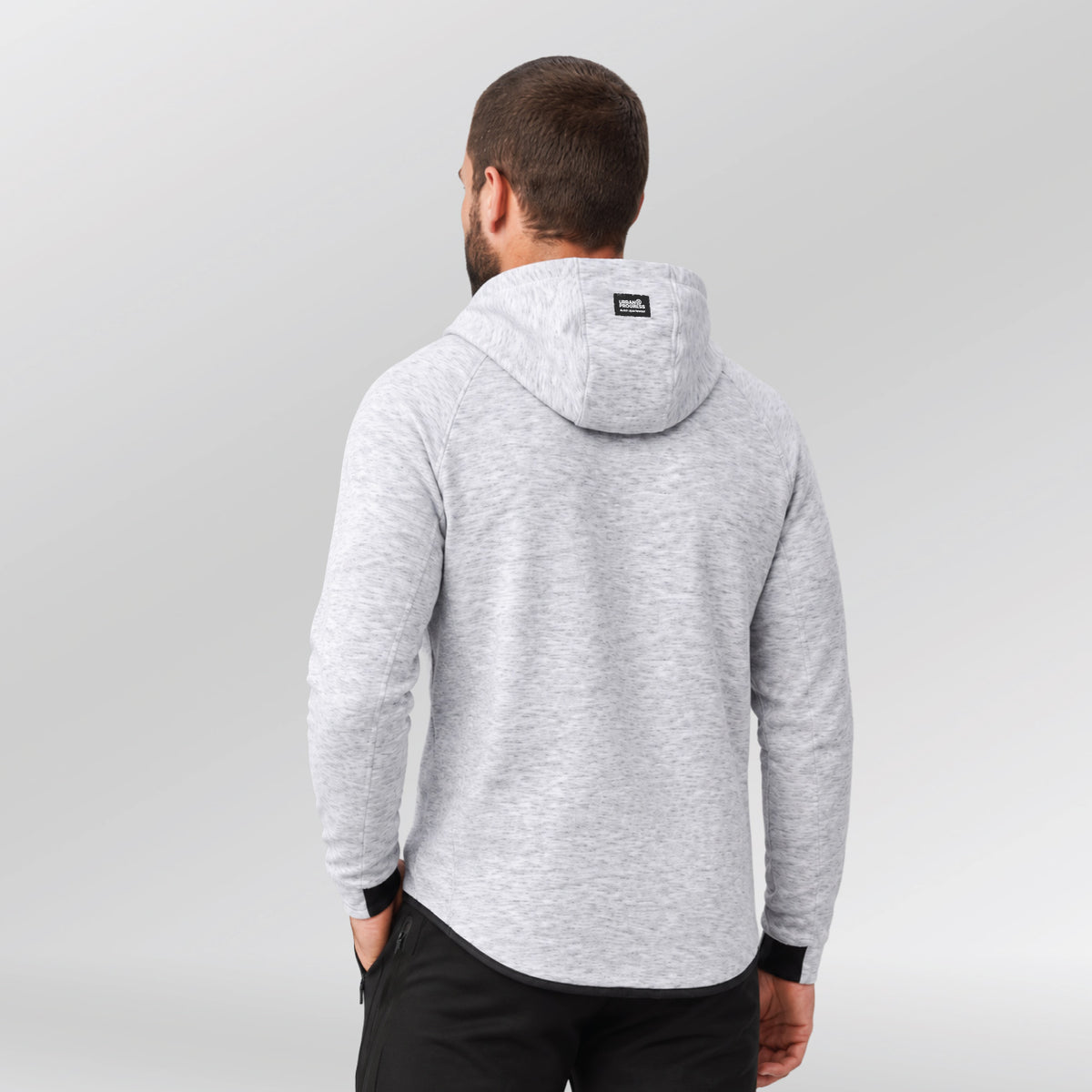Achterzijde Court Tech Zip Hoodie heren Ash Heather met sportieve raglanmouwen