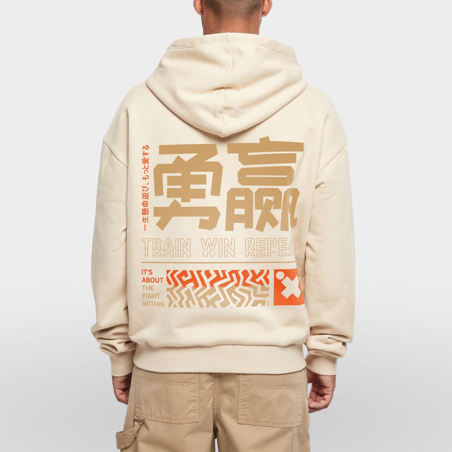 Heavy boxy hoodie Ignite model zandbeige back