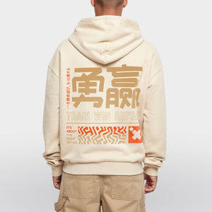 Heavy boxy hoodie Ignite model zandbeige back