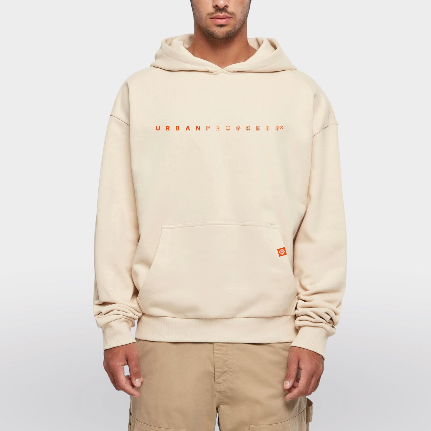 Heavy boxy hoodie Ignite model zandbeige front