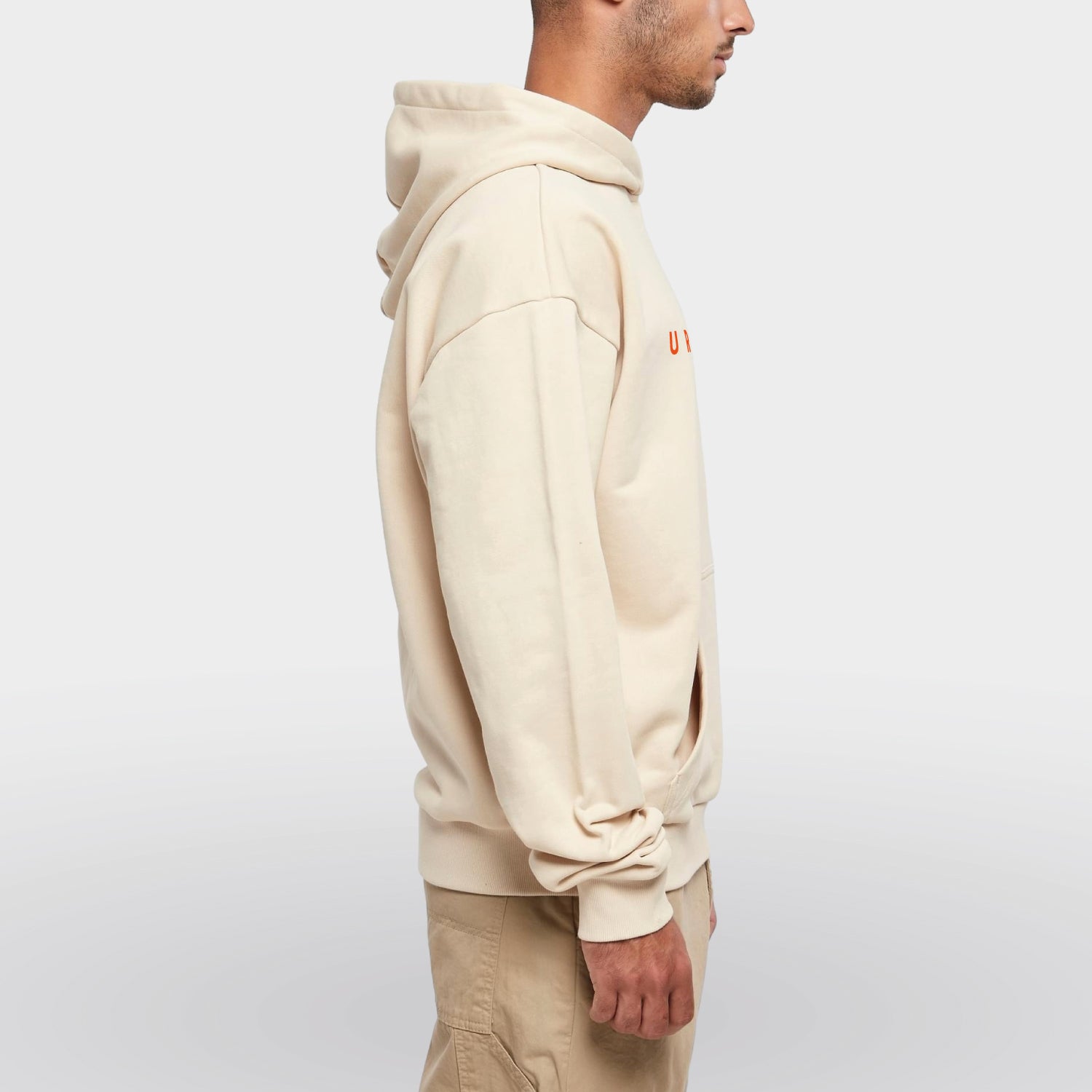 Heavy boxy hoodie Ignite model zandbeige side