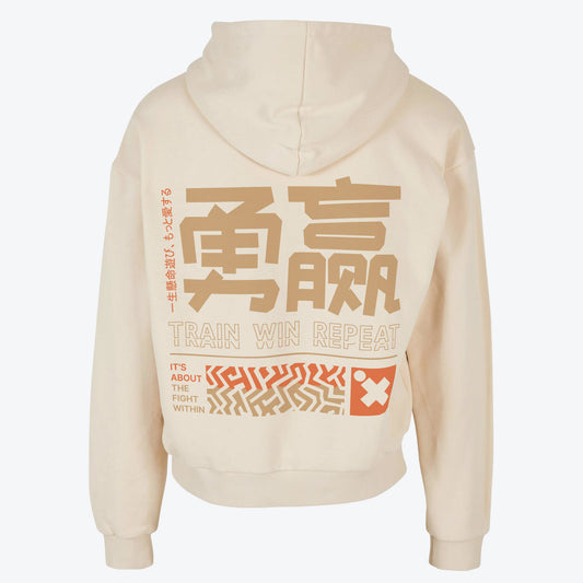 Heavy boxy hoodie Ignite zandbeige back