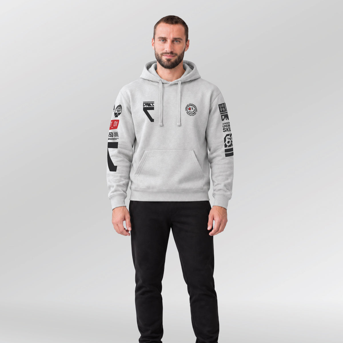 Hoodie-Protocol-model-licht grijs-front-full-body