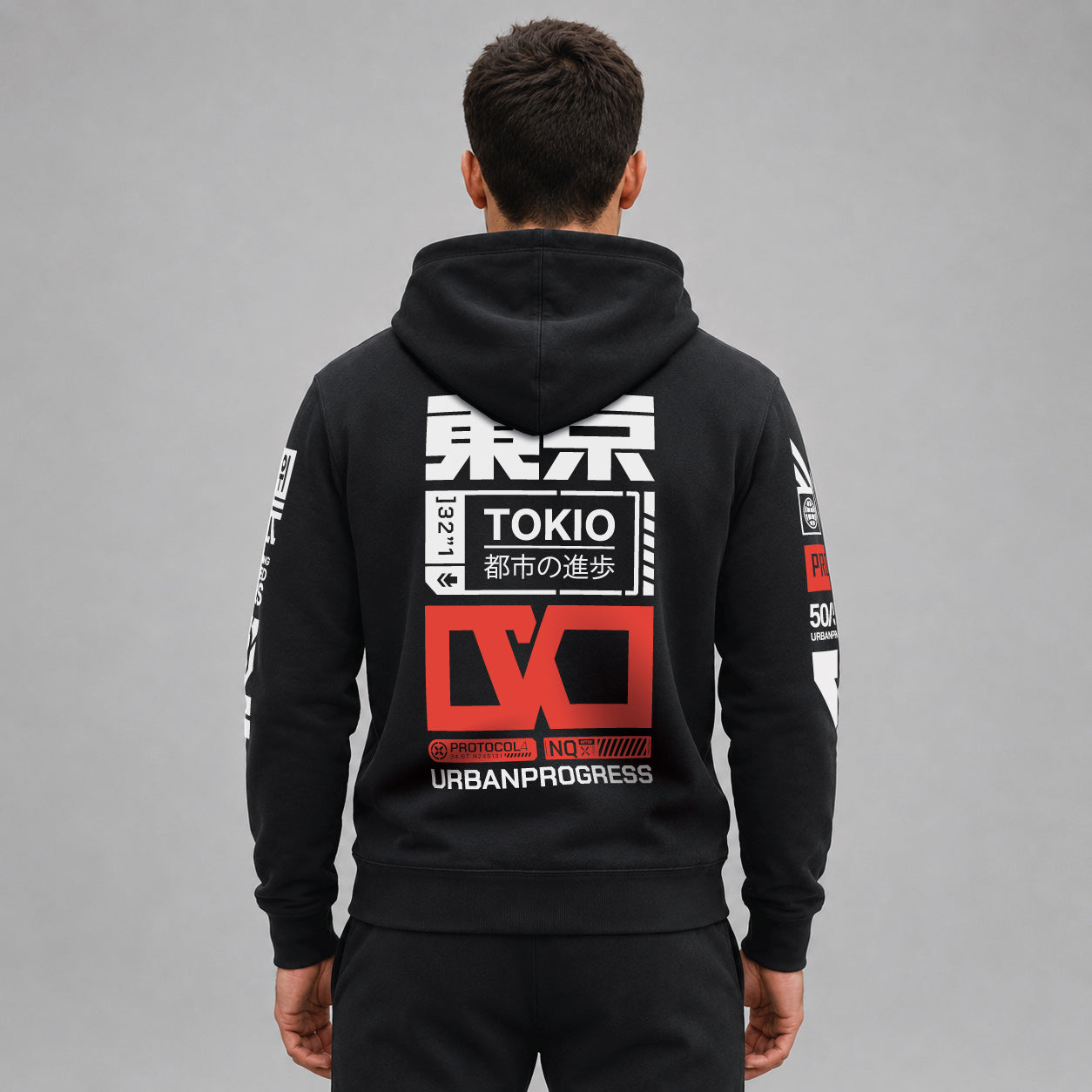 Hoodie-Protocol-model-zwart-back