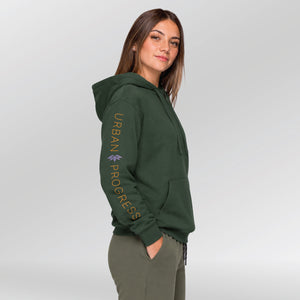 Hoodie-Victory-Vibes-Dames-model-bottle-green-side
