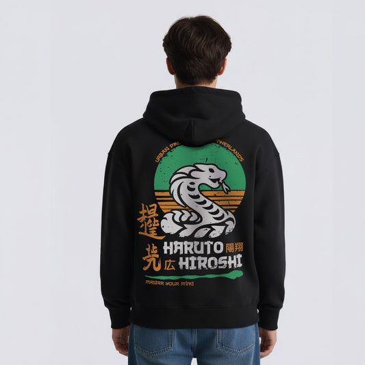 Hoodie Haruto Hiroshi model zwart back close
