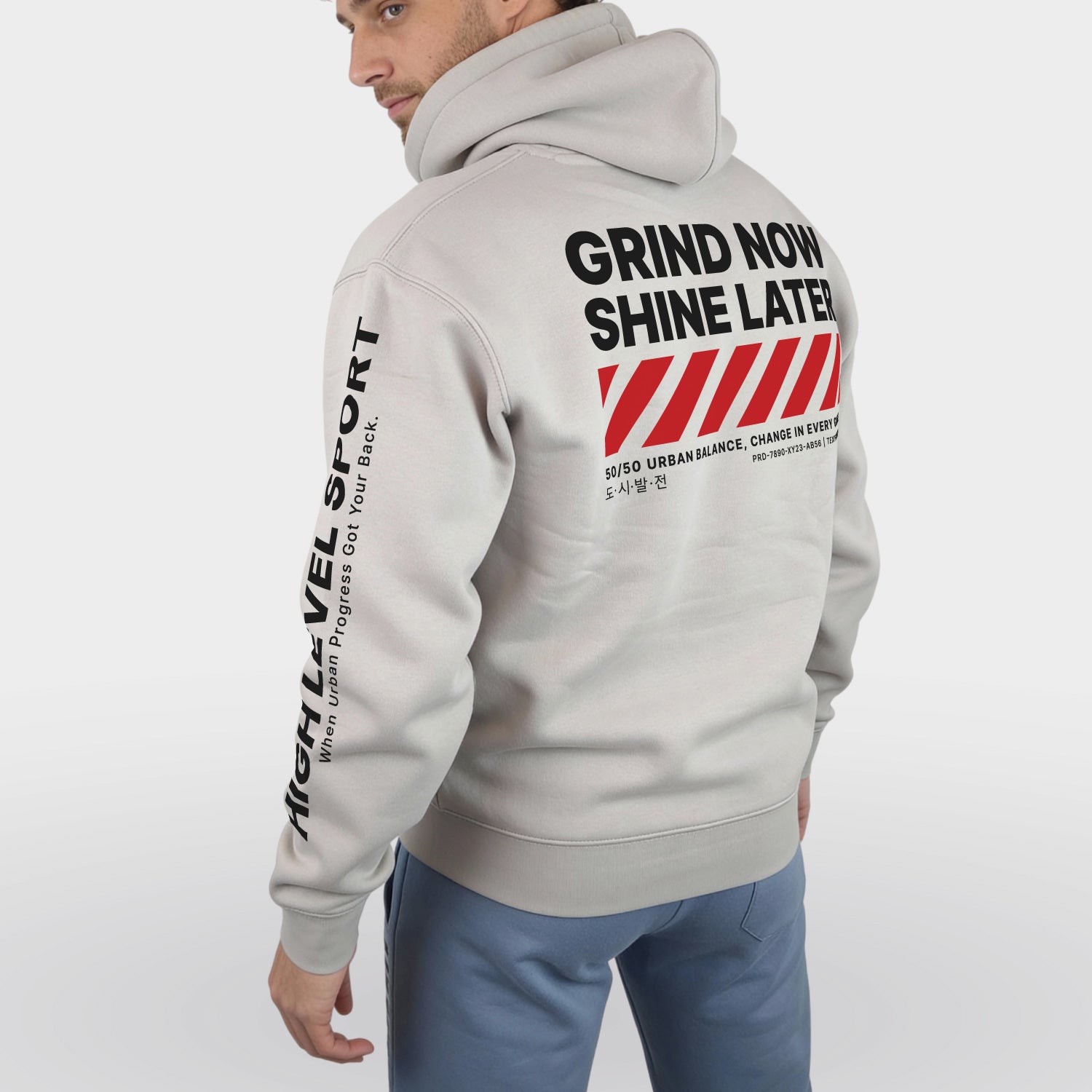 Legacy Hoodie Grind Now heren model licht grijs back side 2