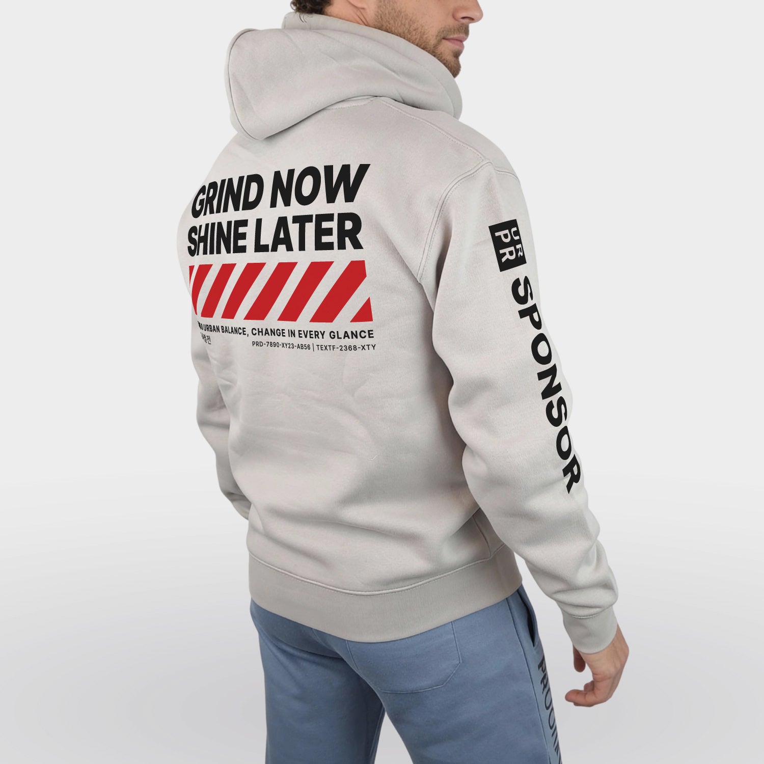 Legacy Hoodie Grind Now heren model licht grijsback side