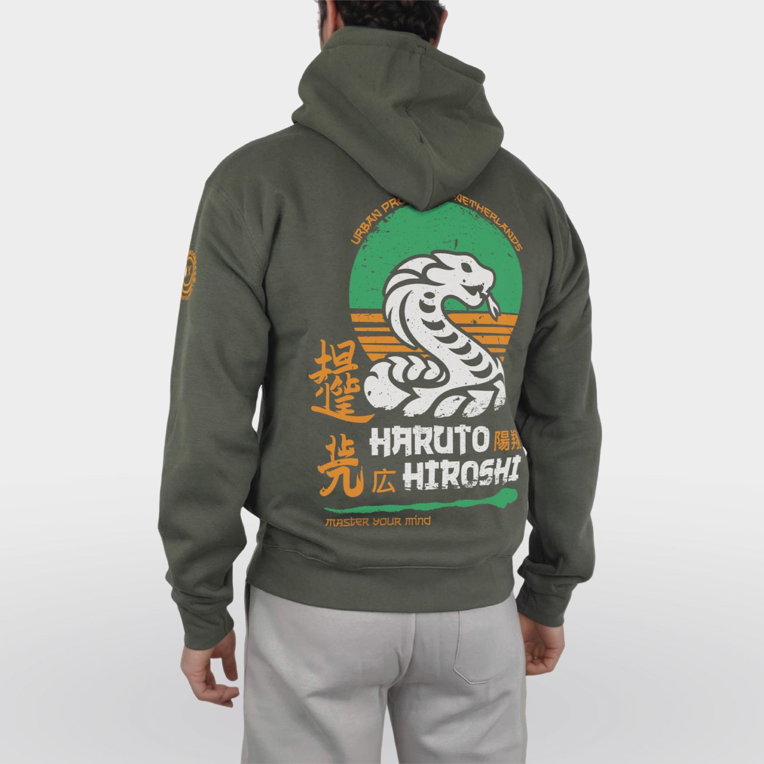 Legacy Hoodie Haruto Hiroshi model olive green back