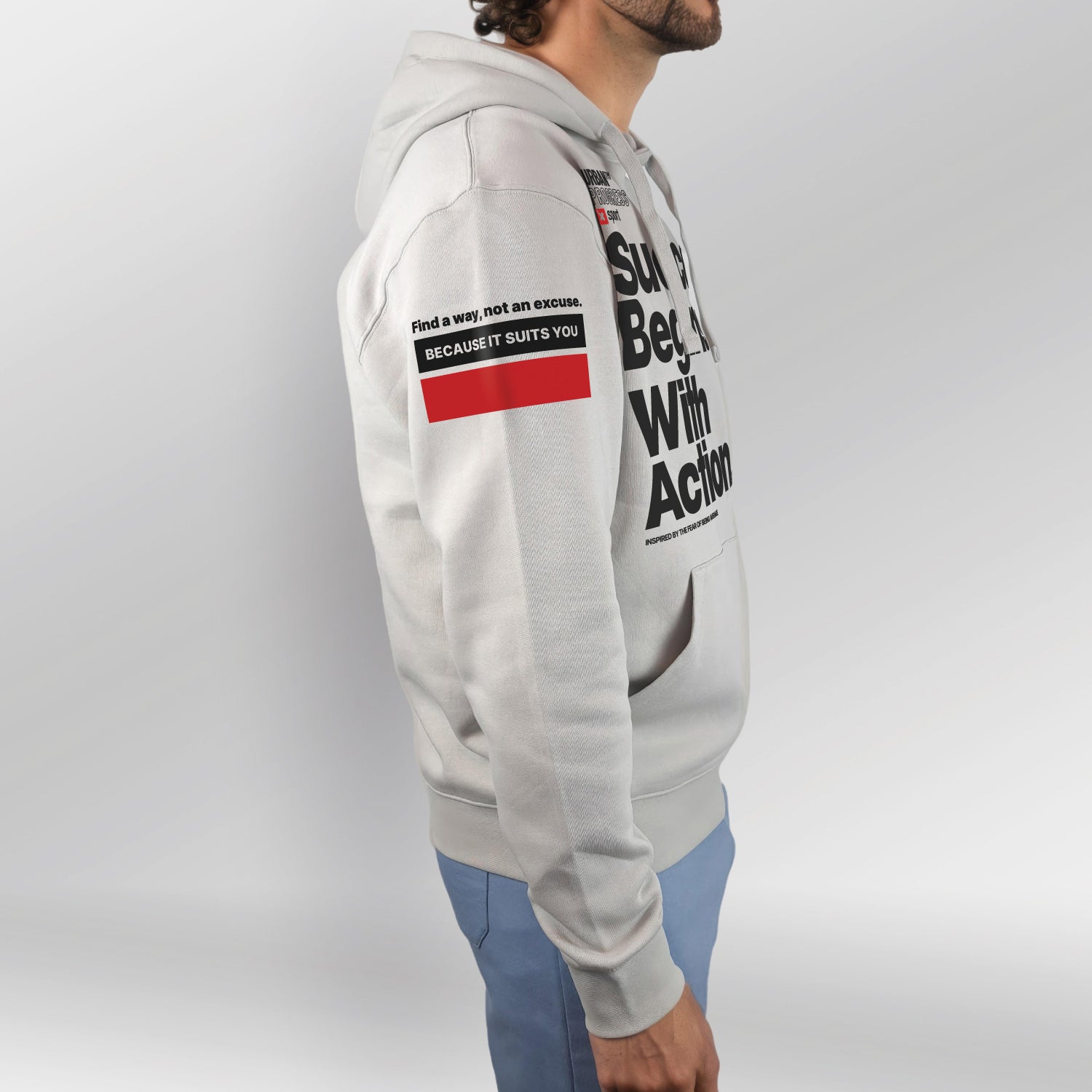 Legacy Hoodie Not Being Average model beige side right