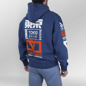 Legacy Hoodie Protocol model indigo blauw back