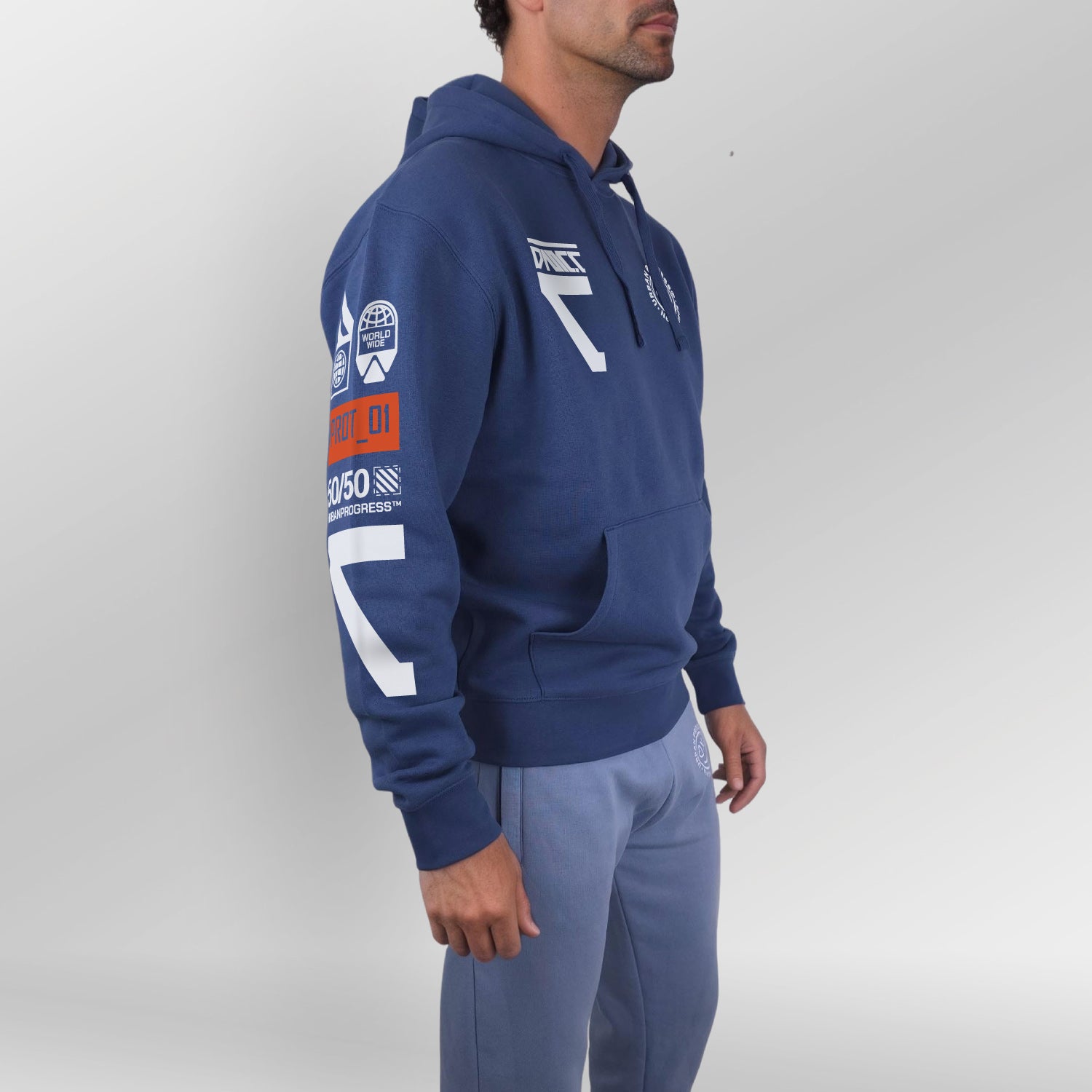Legacy Hoodie Protocol model indigo blauw side right