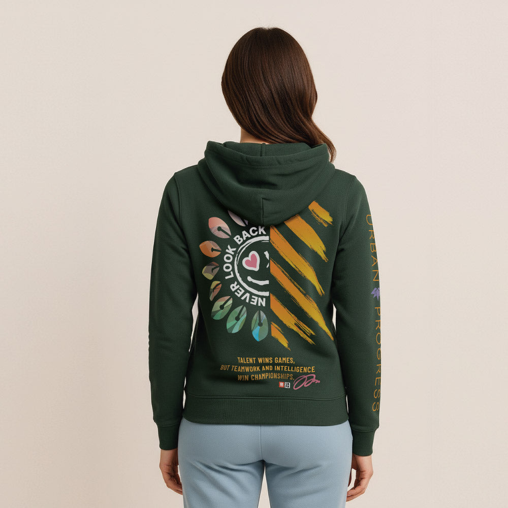Legacy Hoodie Victory Vibes Dames model bottle green back close