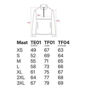 Maattabel-Univi-Kwart-rits-sweatshirt