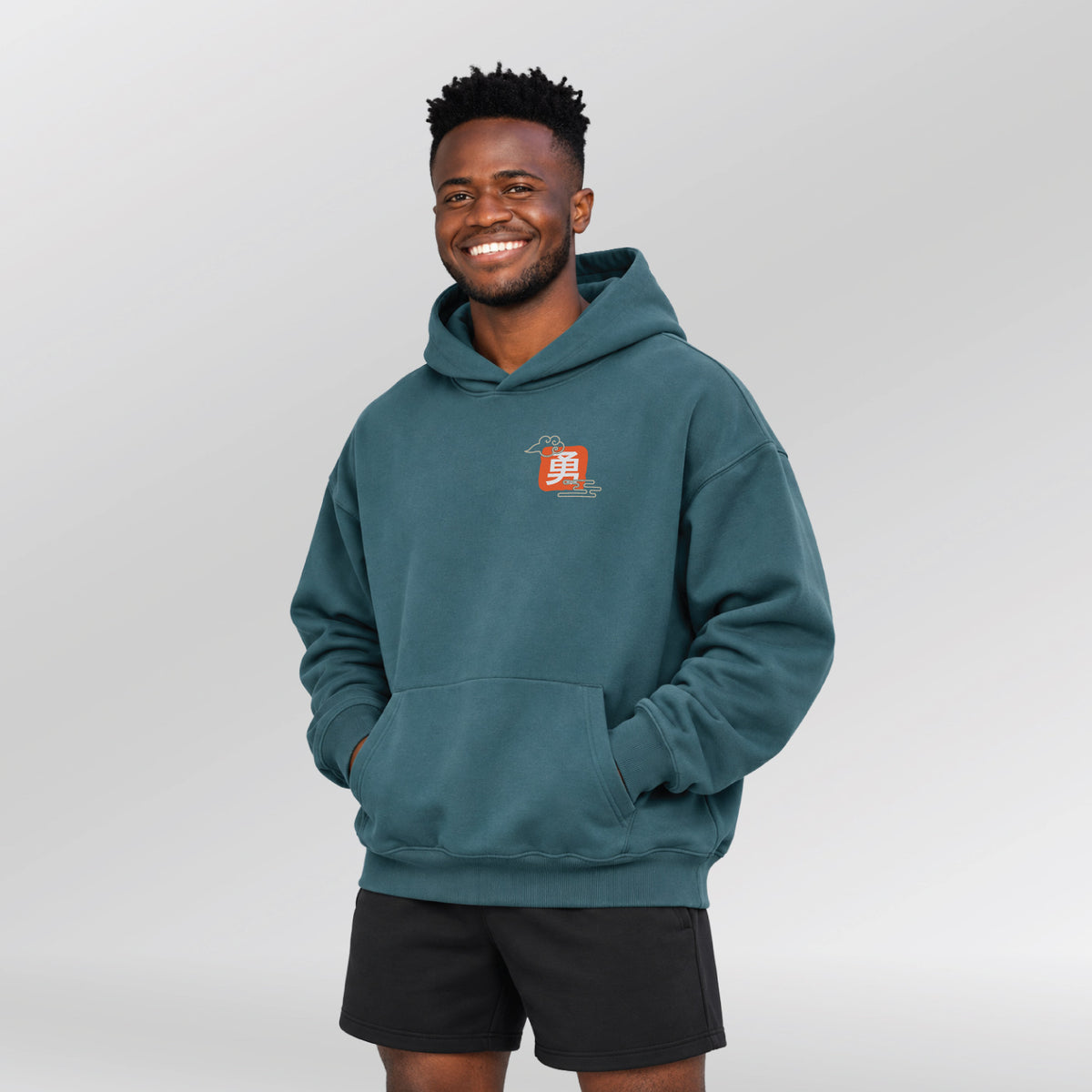 Oversized-Hoodie-Urban-Flux-model-turquoise-front-side