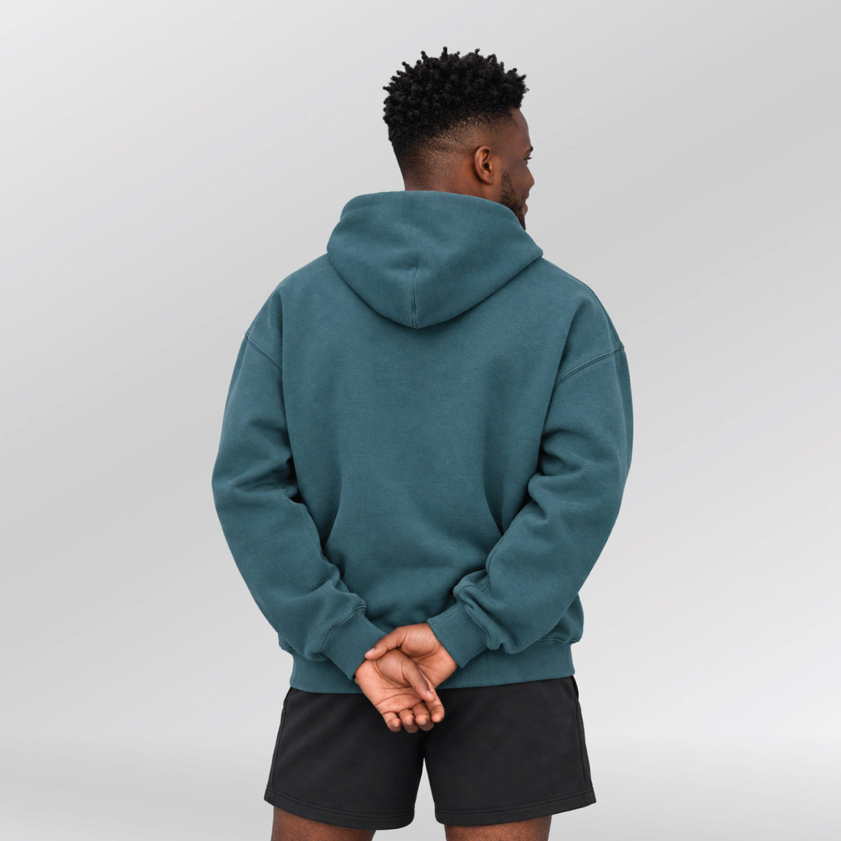 Oversized Hoodie Kairo turquoise back left model