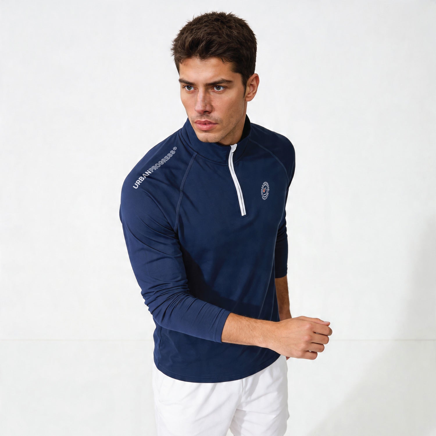 Performance Long Sleeve kwart rits model blauw front boven