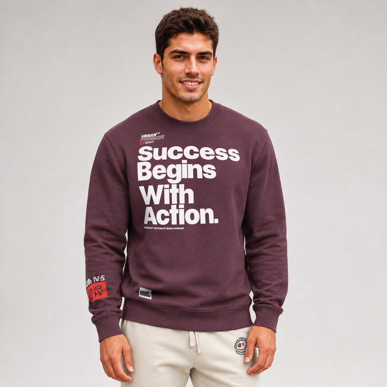 Sweatshirt-Not-Being-Average-model-aubergine-front