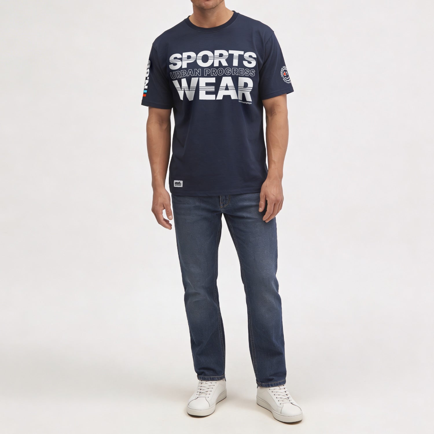 T-shirt N-69 model navy front full person