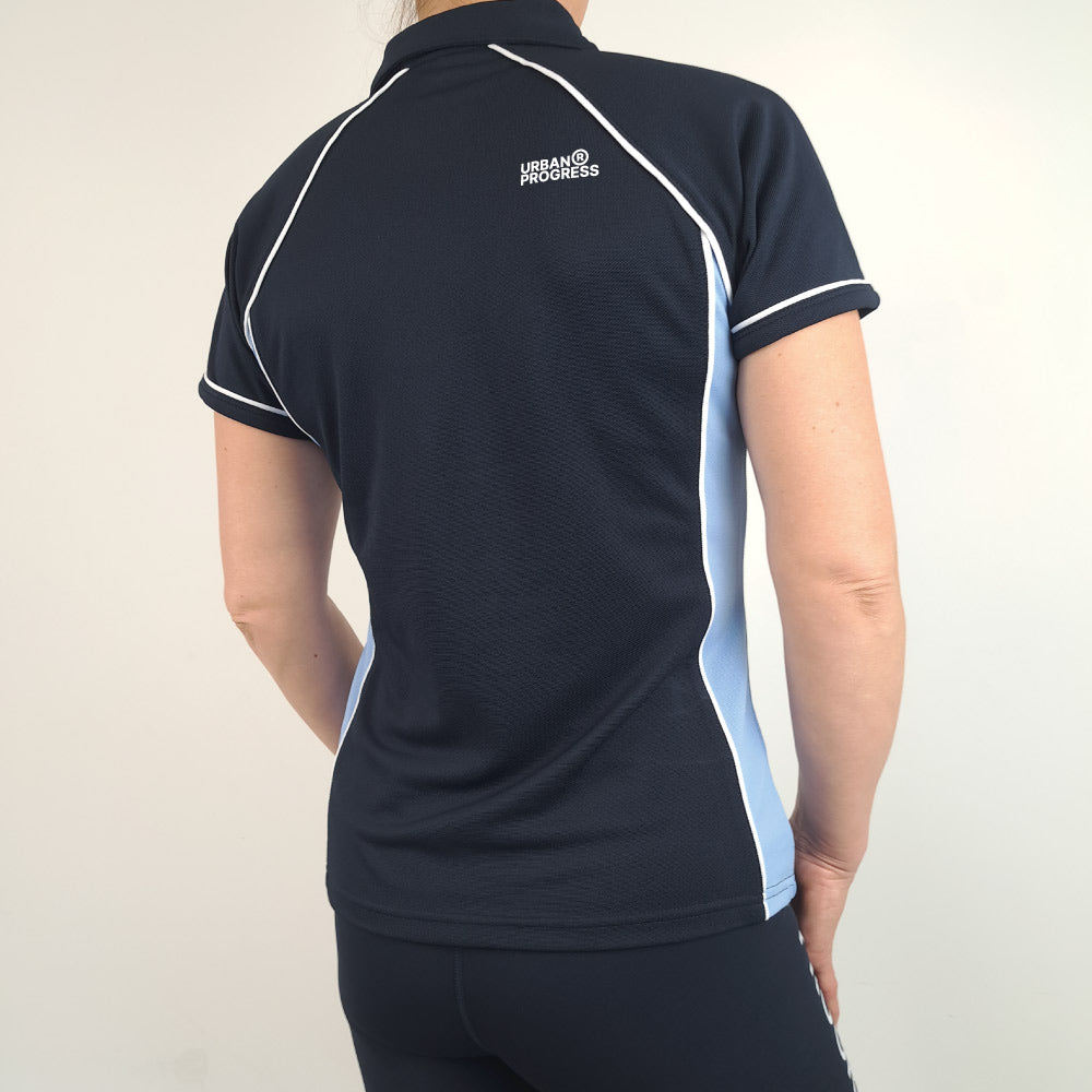 Univi Performance Polo navy-sky-white back model vrouw