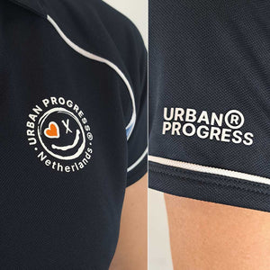 Univi Performance Polo navy-sky-white voorbeeld logo model vrouw
