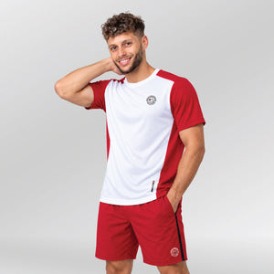 Urban Progress Ace Panel padel shirt heren rood wit met bijpassende sportshort
